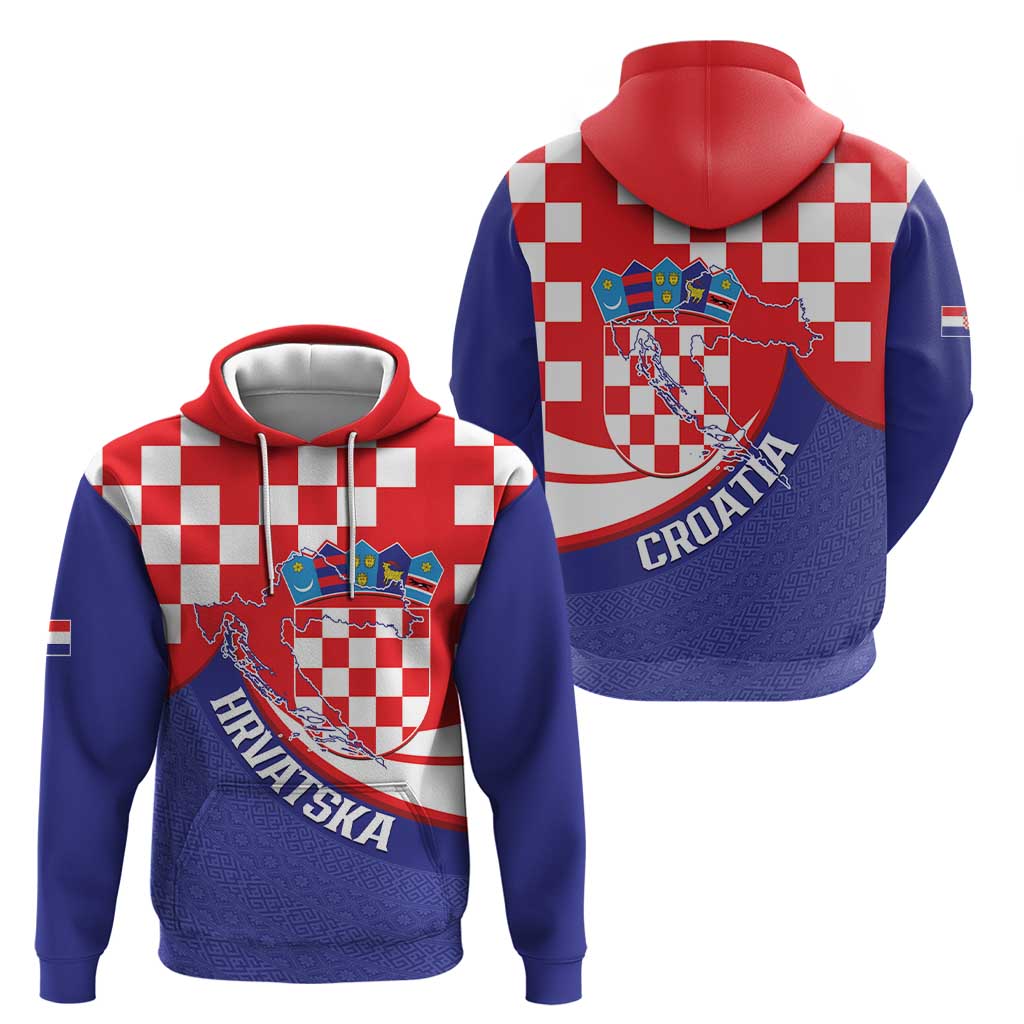 Croatia National Day Hoodie Hrvatska Checkerboard With Slavic Pattern LT14