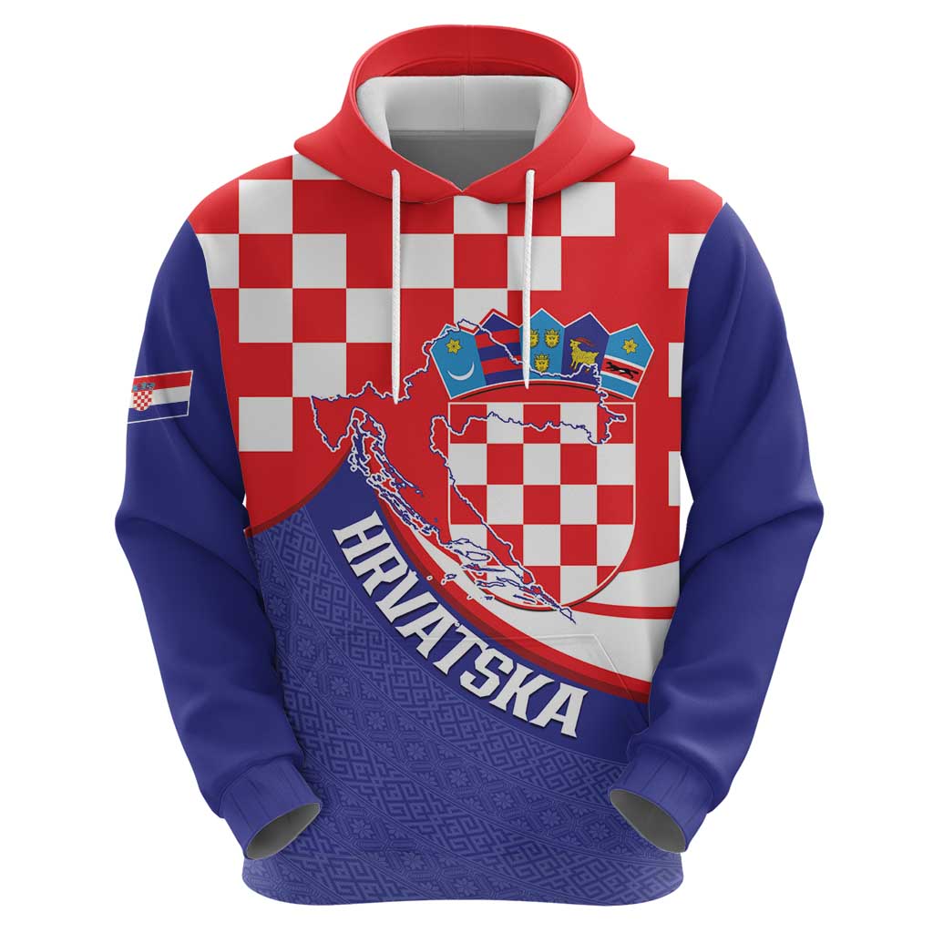Croatia National Day Hoodie Hrvatska Checkerboard With Slavic Pattern LT14
