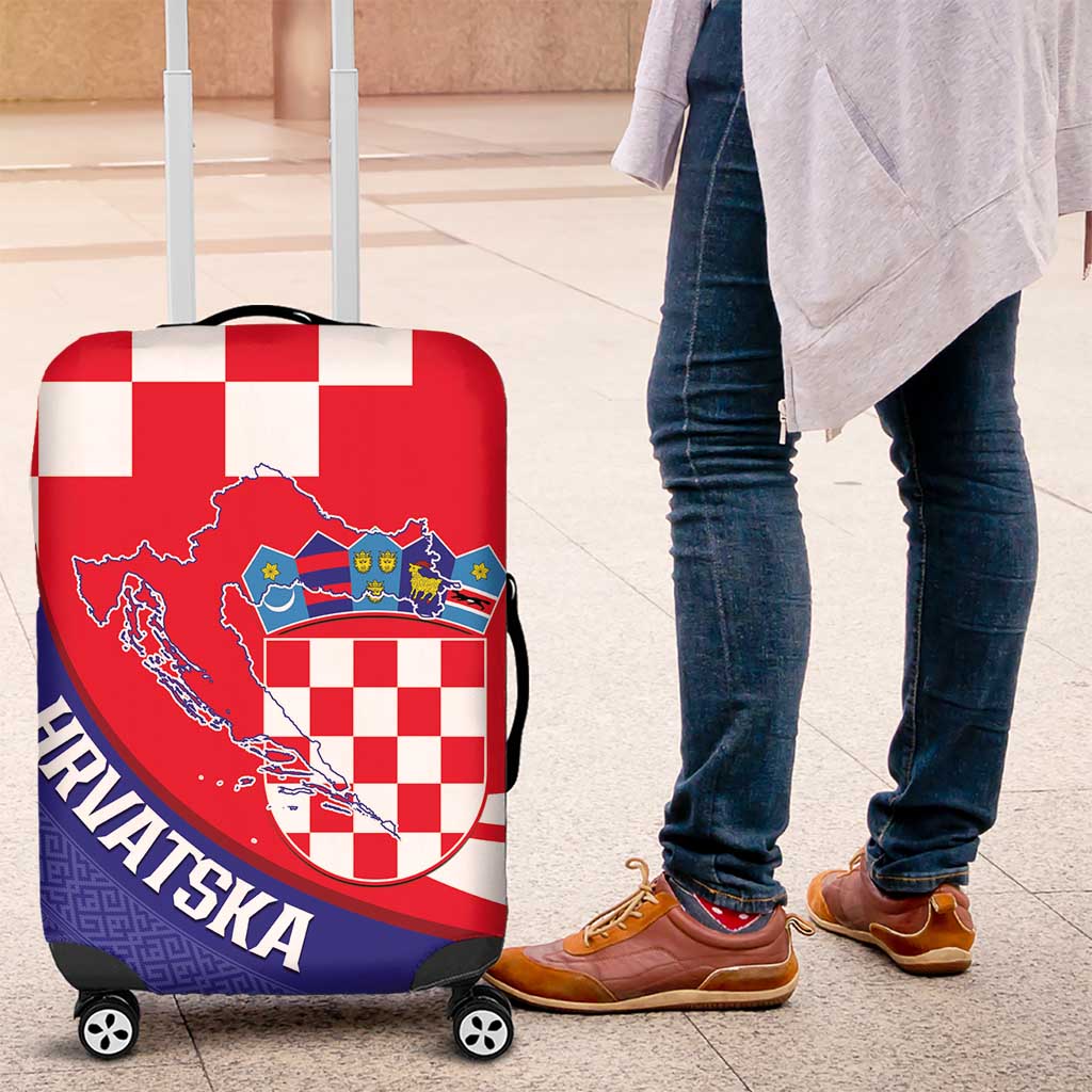 Croatia National Day Luggage Cover Hrvatska Checkerboard With Slavic Pattern LT14