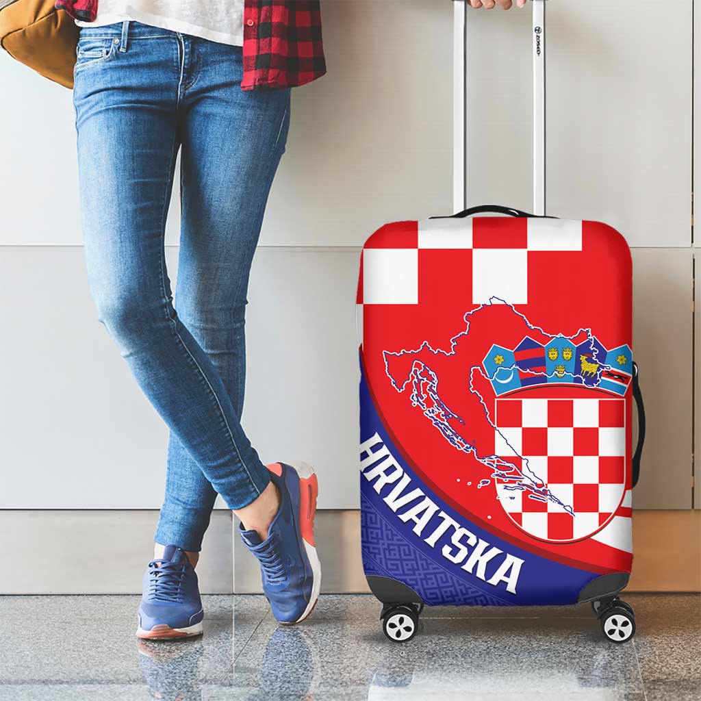 Croatia National Day Luggage Cover Hrvatska Checkerboard With Slavic Pattern LT14