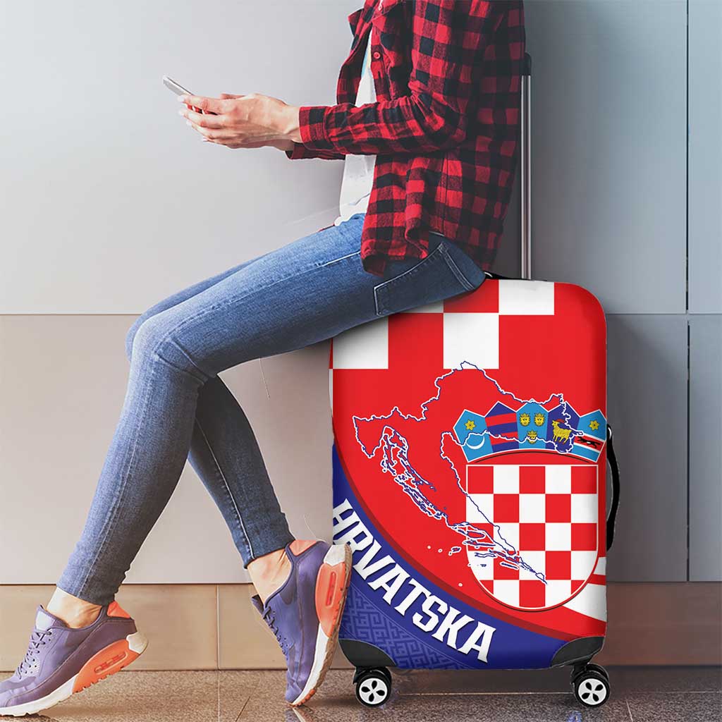 Croatia National Day Luggage Cover Hrvatska Checkerboard With Slavic Pattern LT14
