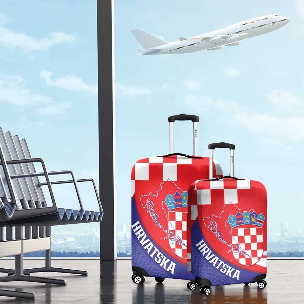 Croatia National Day Luggage Cover Hrvatska Checkerboard With Slavic Pattern LT14