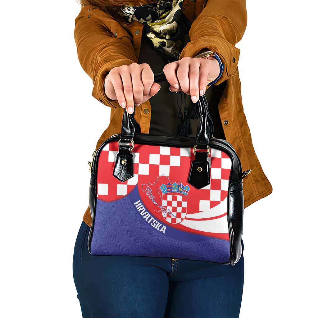Croatia National Day Shoulder Handbag Hrvatska Checkerboard With Slavic Pattern LT14