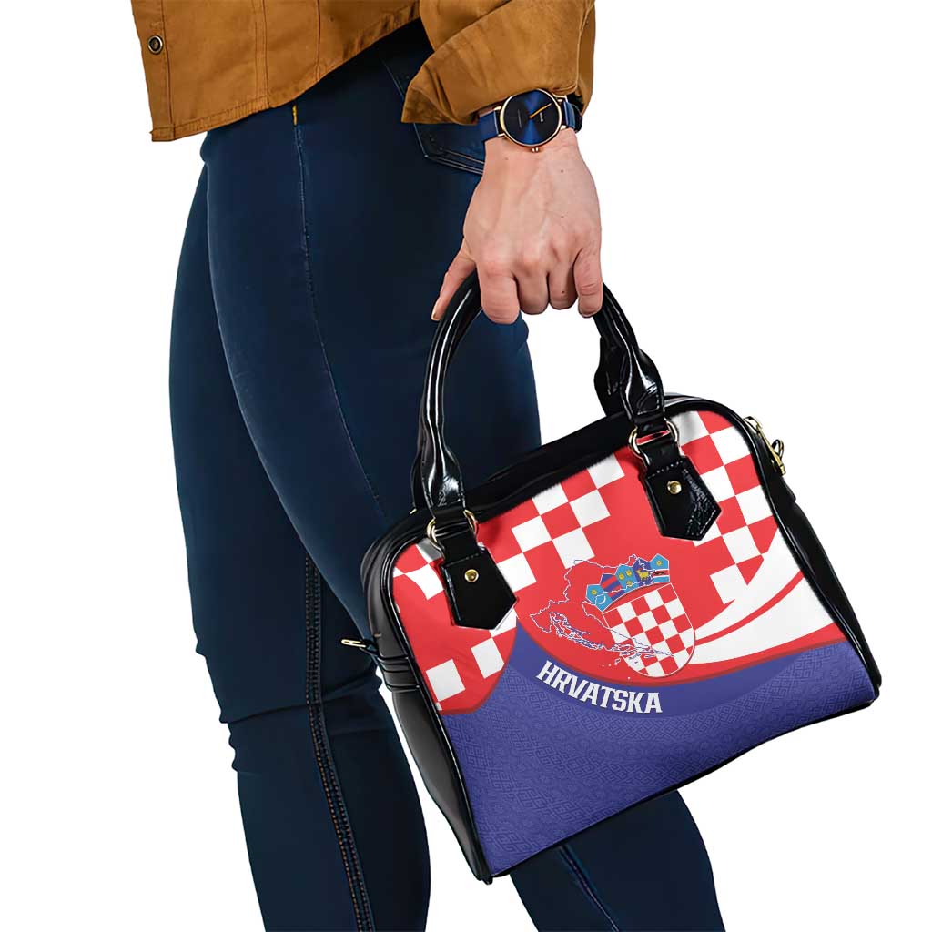 Croatia National Day Shoulder Handbag Hrvatska Checkerboard With Slavic Pattern LT14