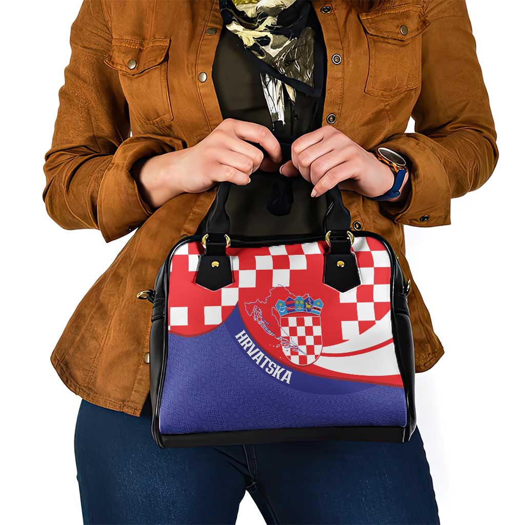 Croatia National Day Shoulder Handbag Hrvatska Checkerboard With Slavic Pattern LT14
