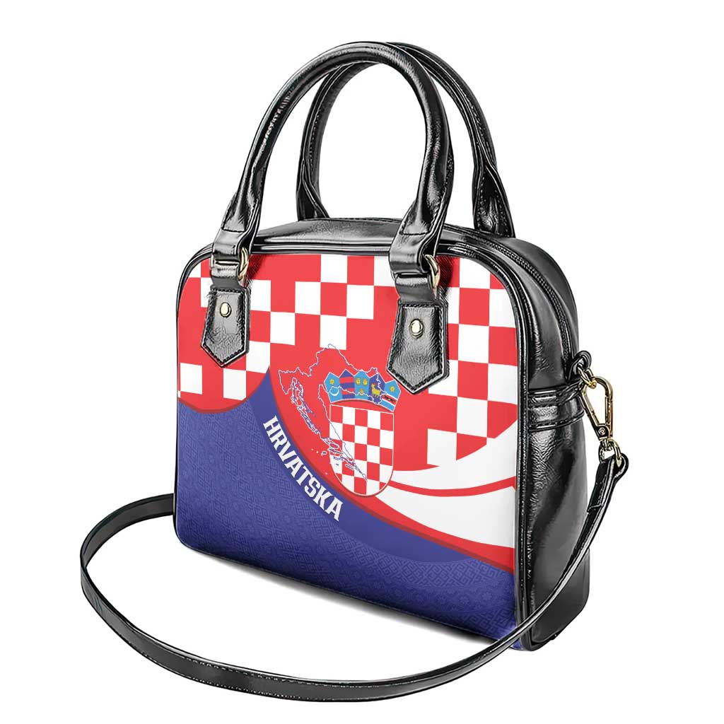 Croatia National Day Shoulder Handbag Hrvatska Checkerboard With Slavic Pattern LT14