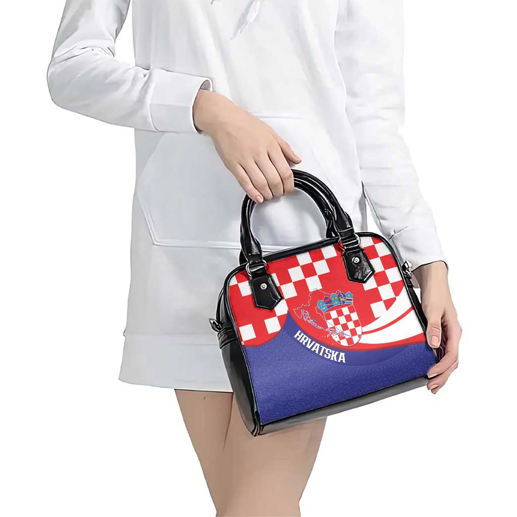 Croatia National Day Shoulder Handbag Hrvatska Checkerboard With Slavic Pattern LT14