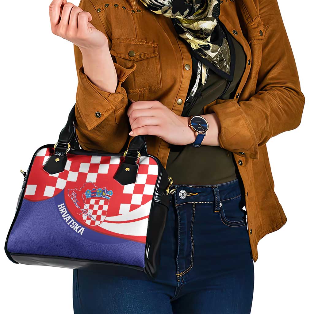 Croatia National Day Shoulder Handbag Hrvatska Checkerboard With Slavic Pattern LT14