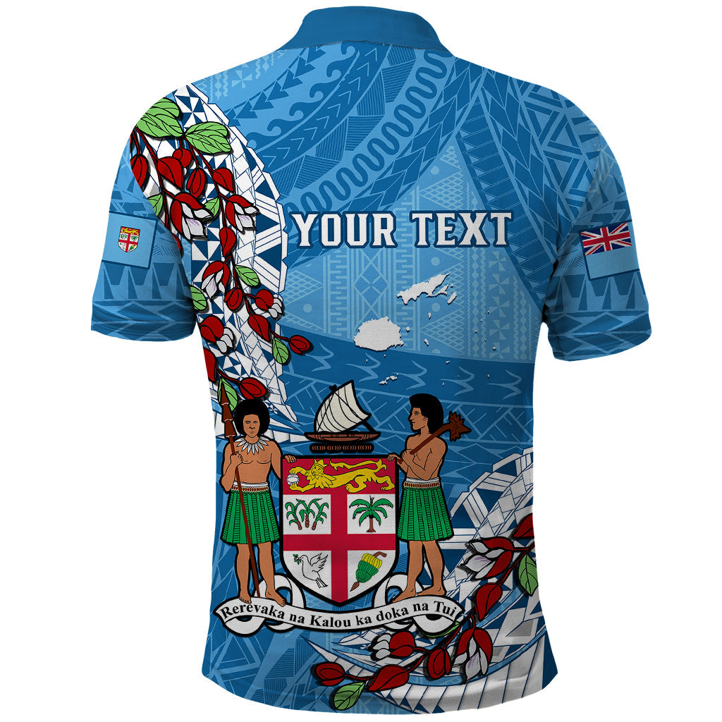 Personalised Fiji Day Polo Shirt Fijian Tagimaucia Flower Polynesian Mix Tapa Pattern LT14