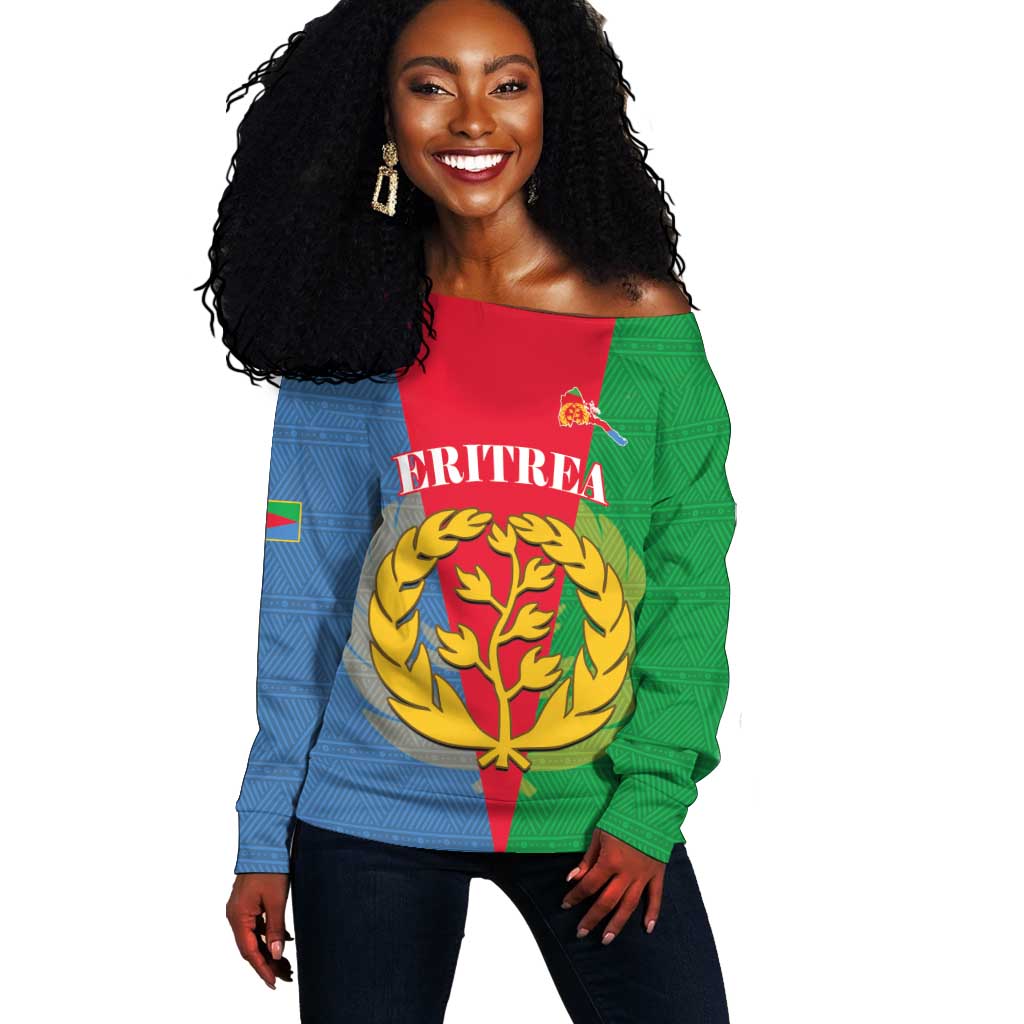 Personalised Eritrea Off Shoulder Sweater Eritrean Map Mix African Pattern Simple Style LT14