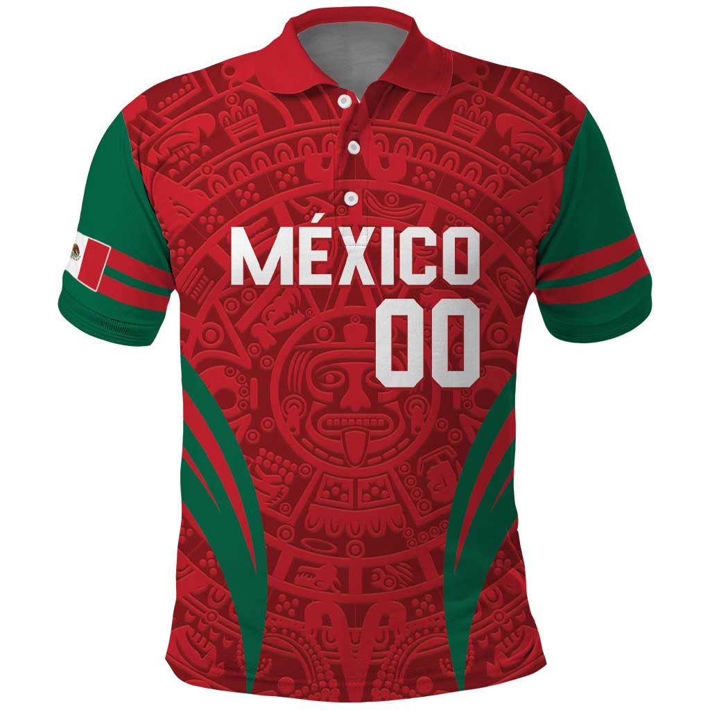Custom Baseball Mexico 2024 Polo Shirt Aztec Calendar Pattern - Dynamic Style LT14