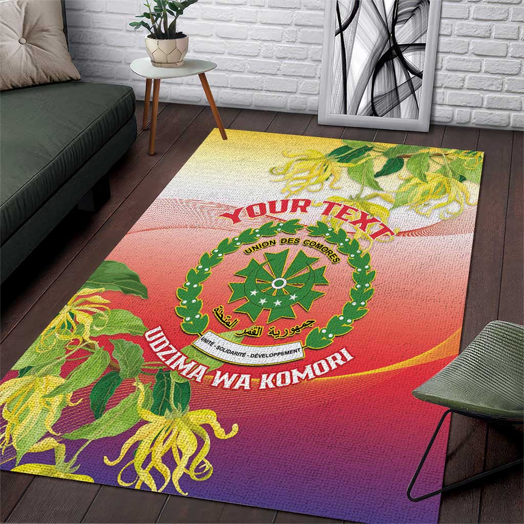 Personalized Comoros Area Rug Coat Of Arms Mix Ylang Ylang Flower LT14