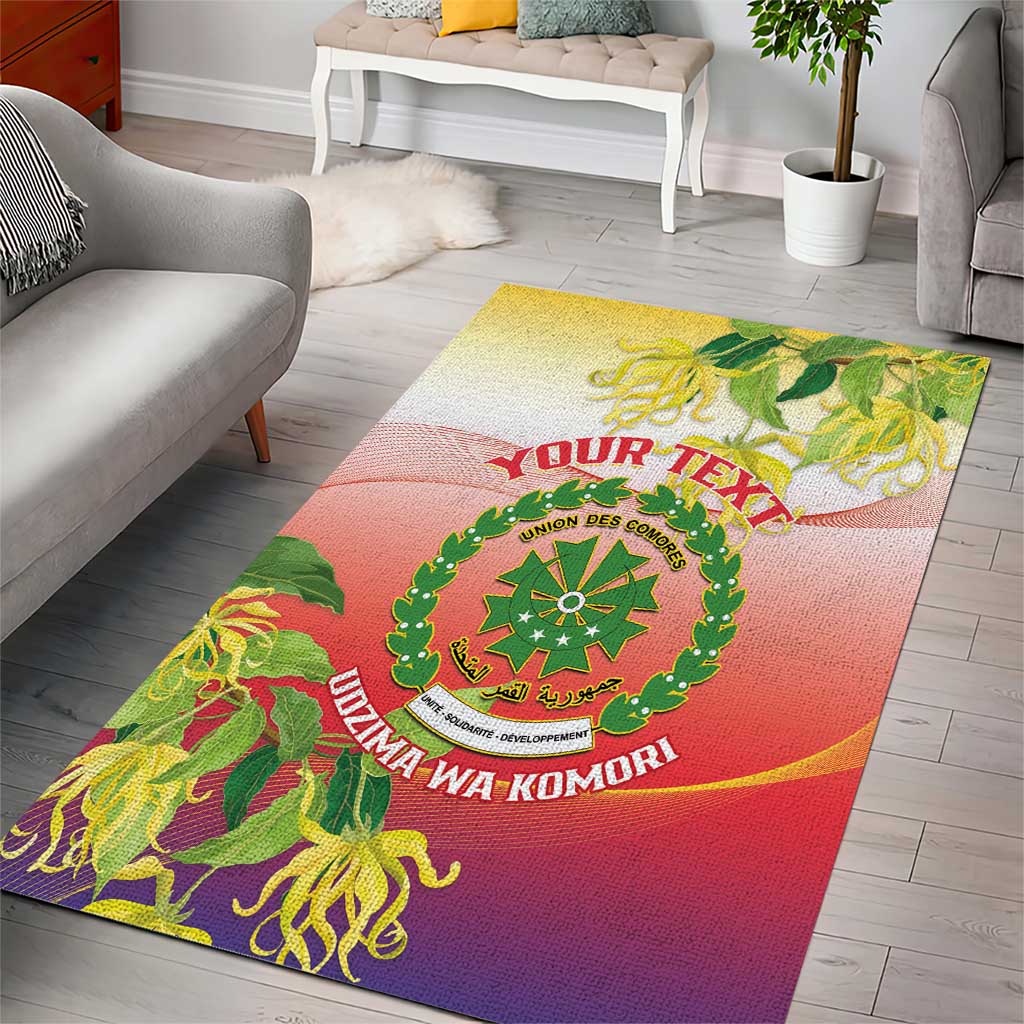 Personalized Comoros Area Rug Coat Of Arms Mix Ylang Ylang Flower LT14