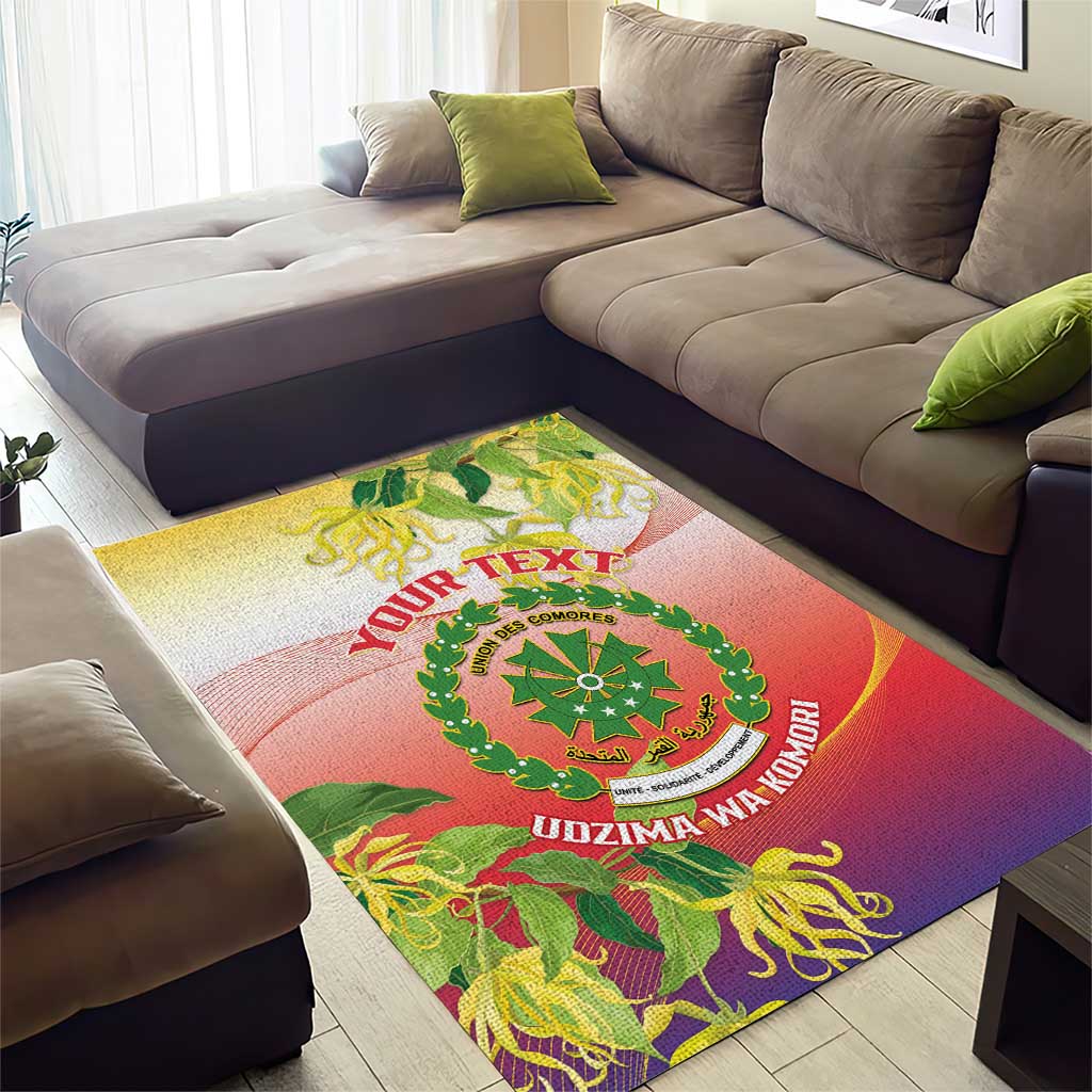 Personalized Comoros Area Rug Coat Of Arms Mix Ylang Ylang Flower LT14