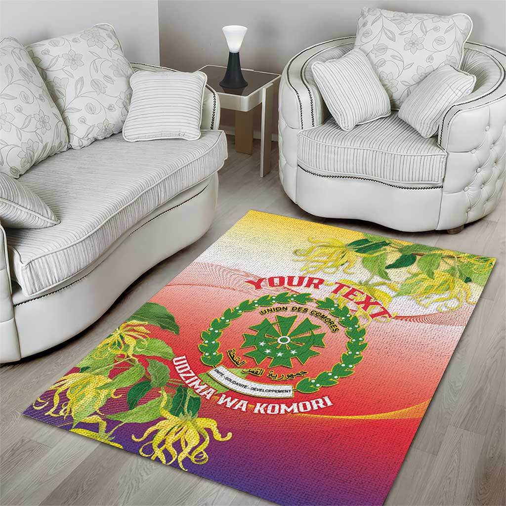 Personalized Comoros Area Rug Coat Of Arms Mix Ylang Ylang Flower LT14