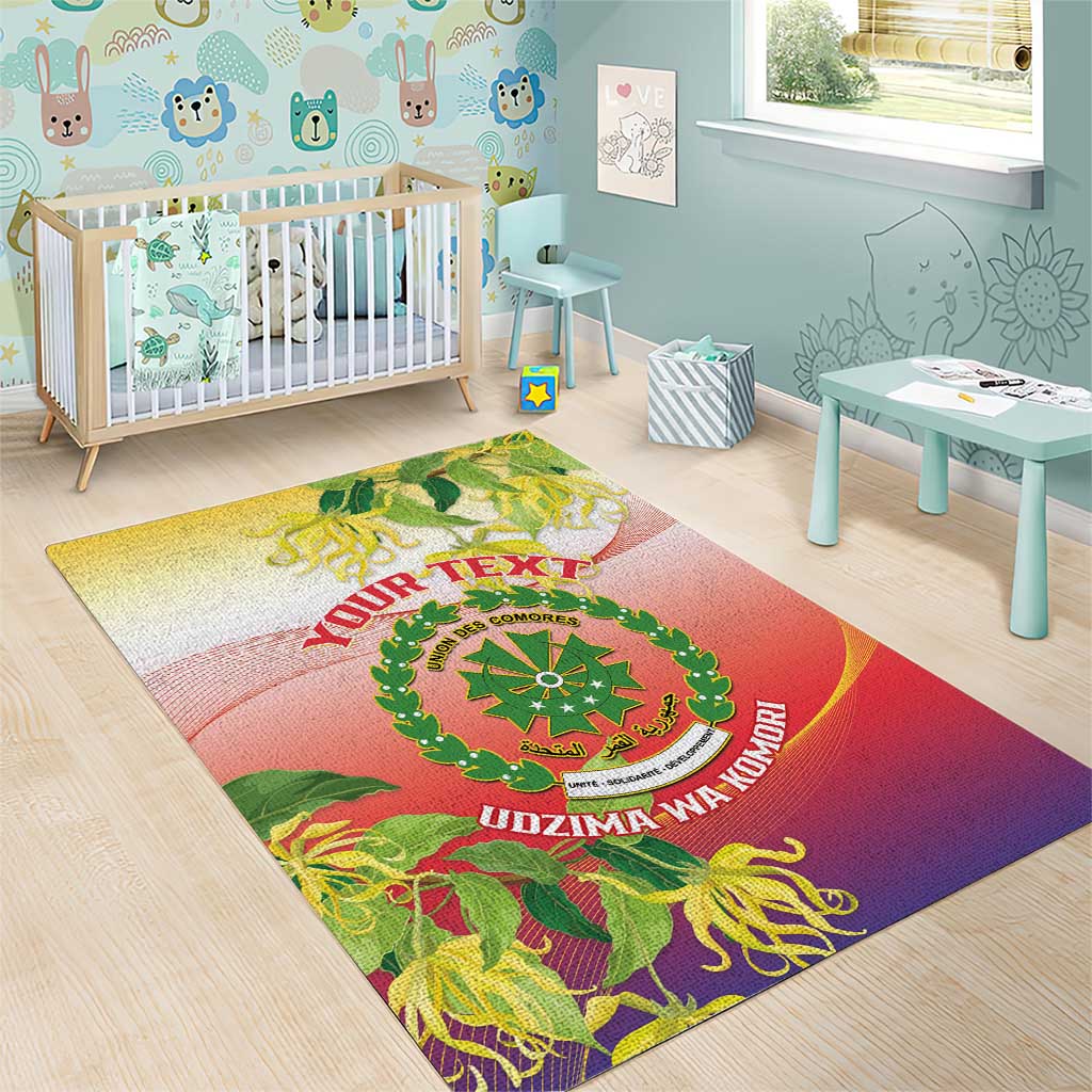 Personalized Comoros Area Rug Coat Of Arms Mix Ylang Ylang Flower LT14