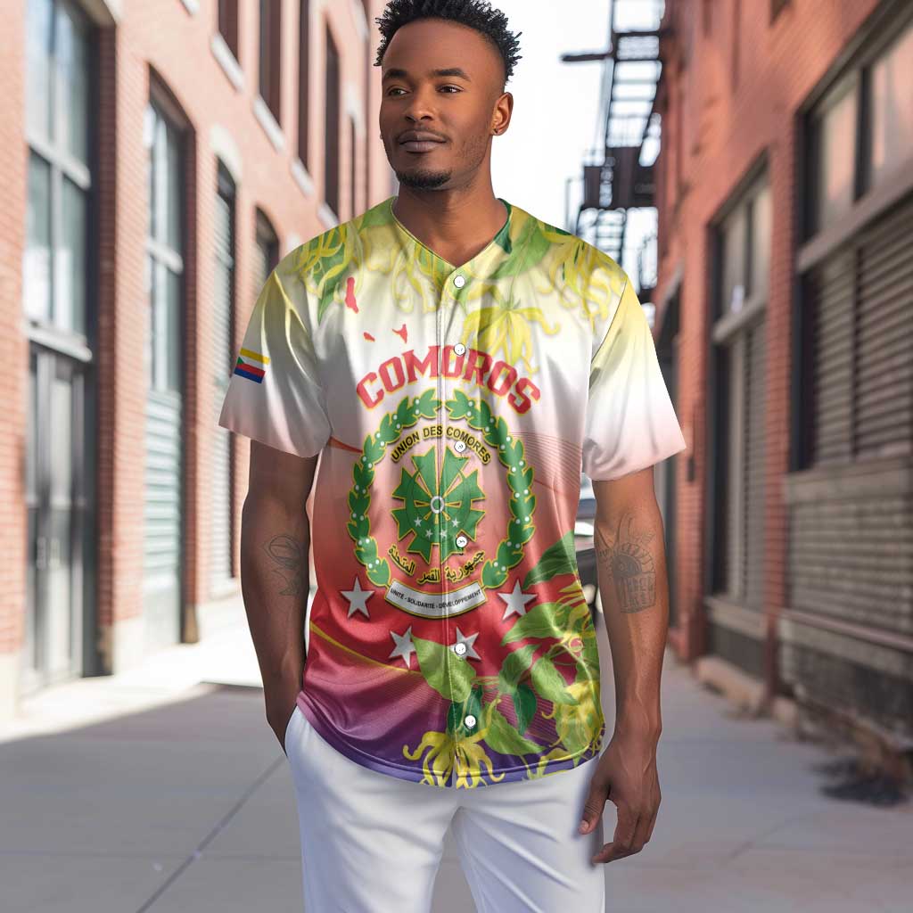 Personalized Comoros Baseball Jersey Coat Of Arms Mix Ylang Ylang Flower LT14