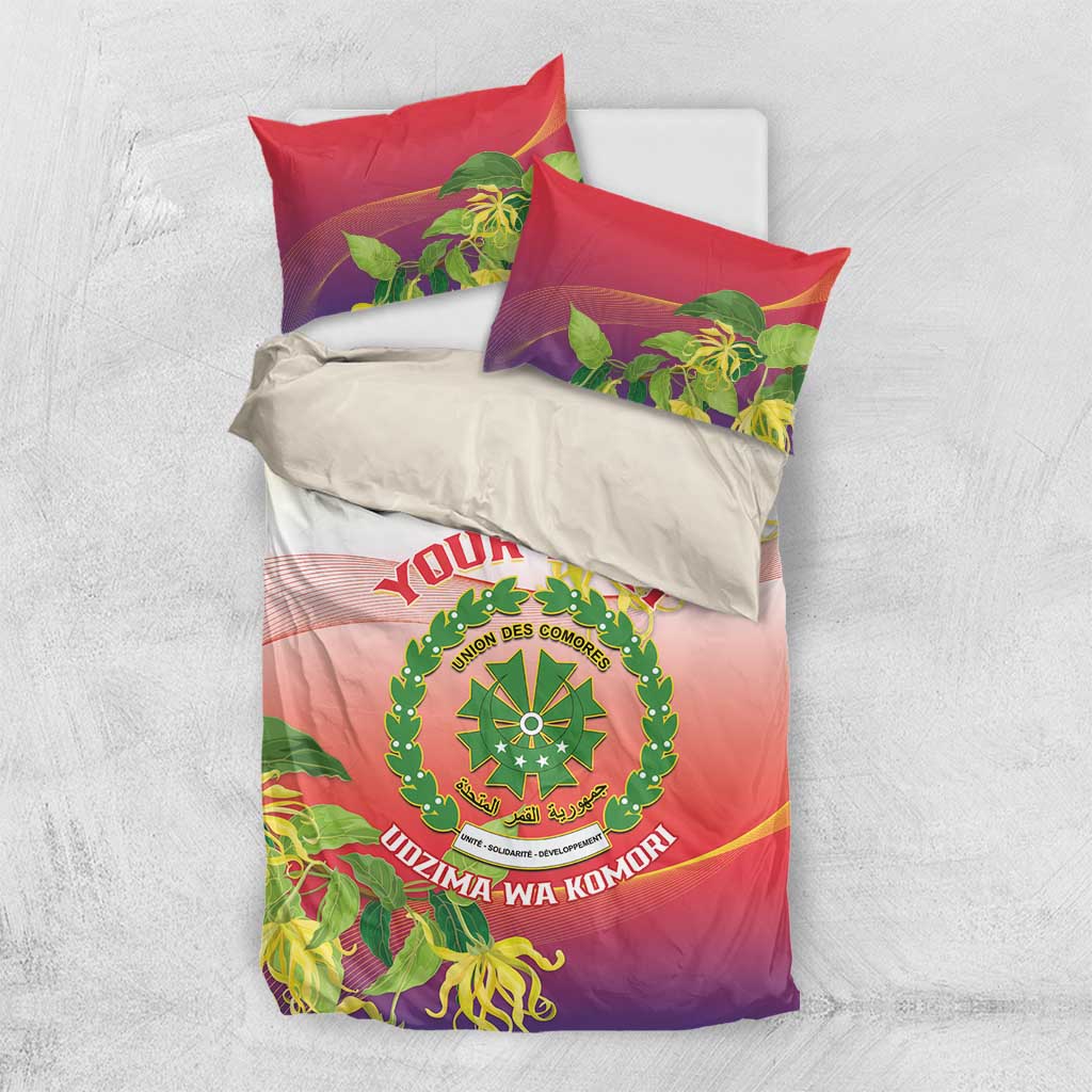 Personalized Comoros Bedding Set Coat Of Arms Mix Ylang Ylang Flower LT14
