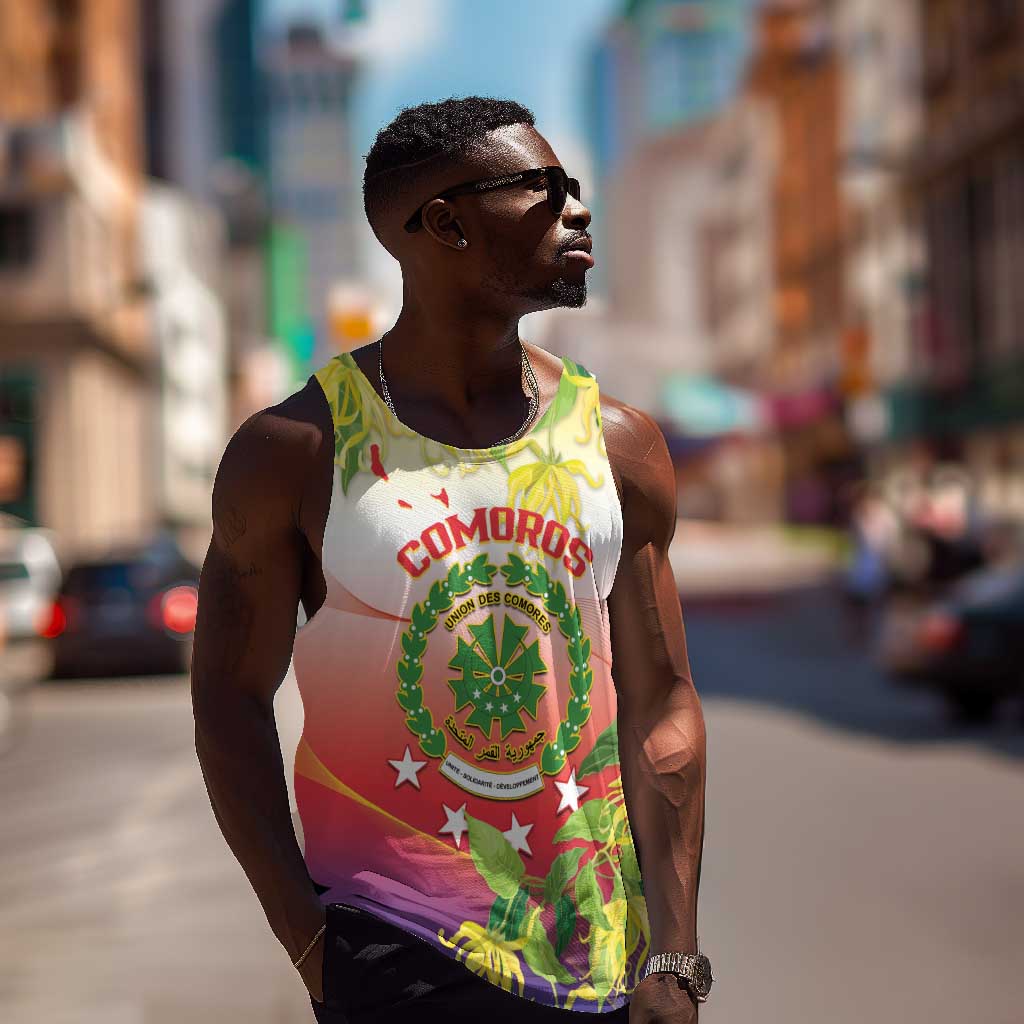 Personalized Comoros Men Tank Top Coat Of Arms Mix Ylang Ylang Flower LT14