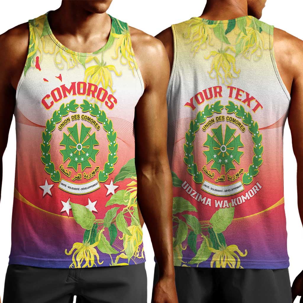 Personalized Comoros Men Tank Top Coat Of Arms Mix Ylang Ylang Flower LT14
