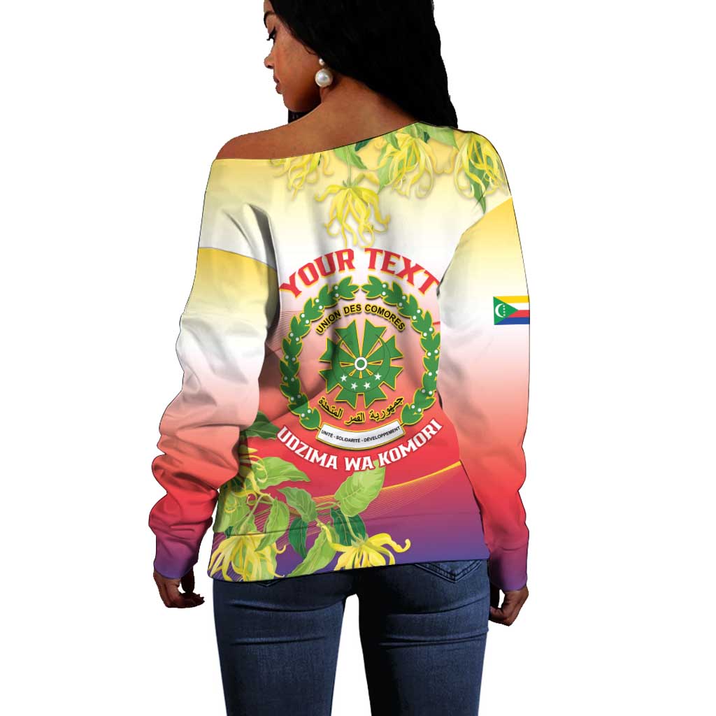 Personalized Comoros Off Shoulder Sweater Coat Of Arms Mix Ylang Ylang Flower LT14