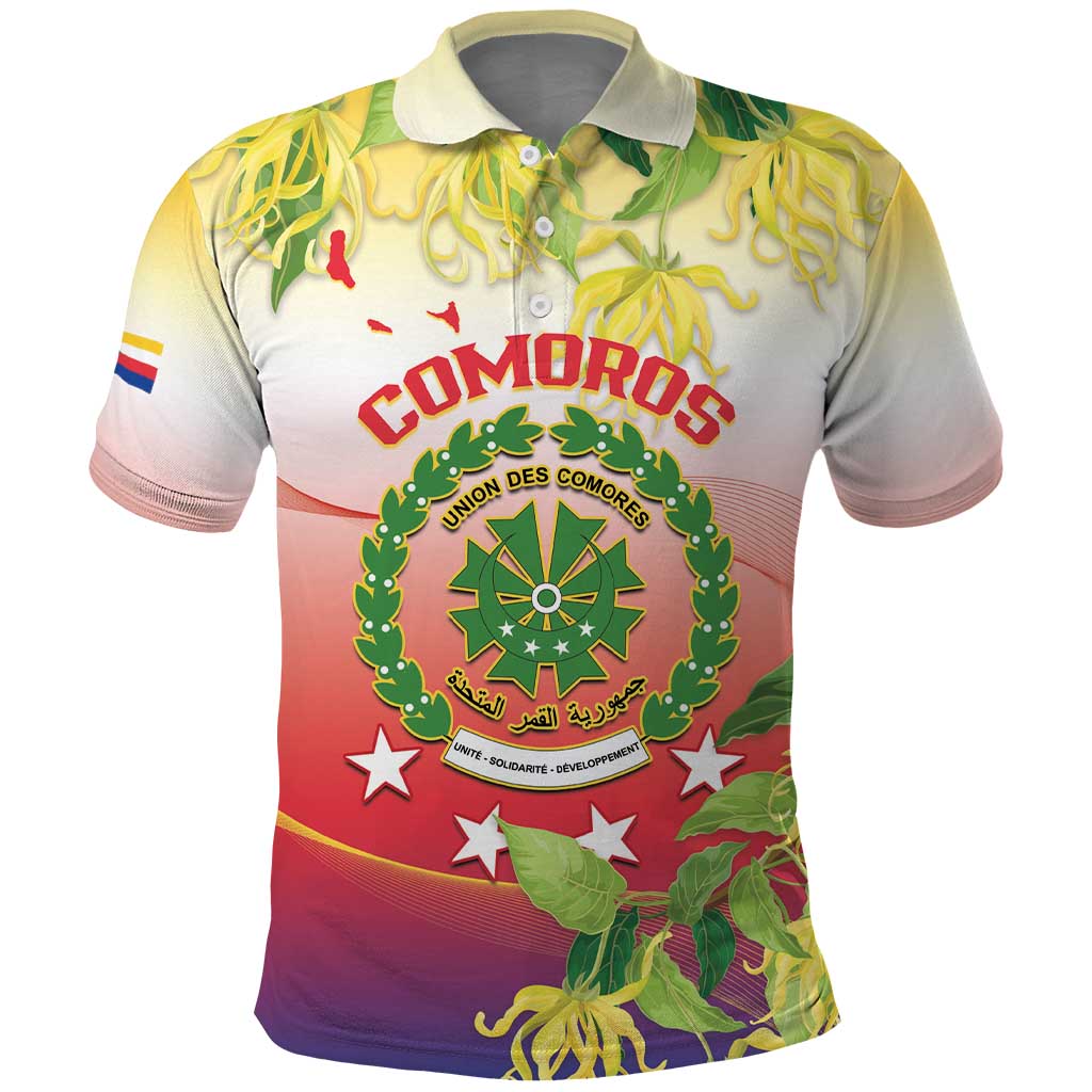 Personalized Comoros Polo Shirt Coat Of Arms Mix Ylang Ylang Flower LT14