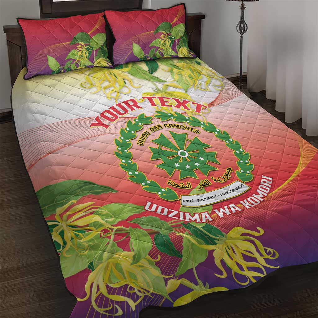 Personalized Comoros Quilt Bed Set Coat Of Arms Mix Ylang Ylang Flower LT14