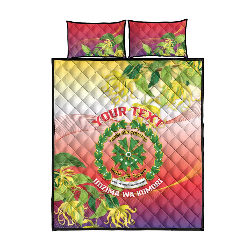 Personalized Comoros Quilt Bed Set Coat Of Arms Mix Ylang Ylang Flower LT14