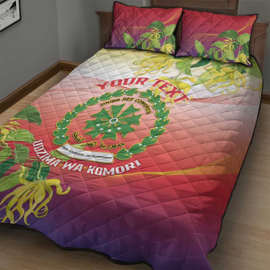 Personalized Comoros Quilt Bed Set Coat Of Arms Mix Ylang Ylang Flower LT14