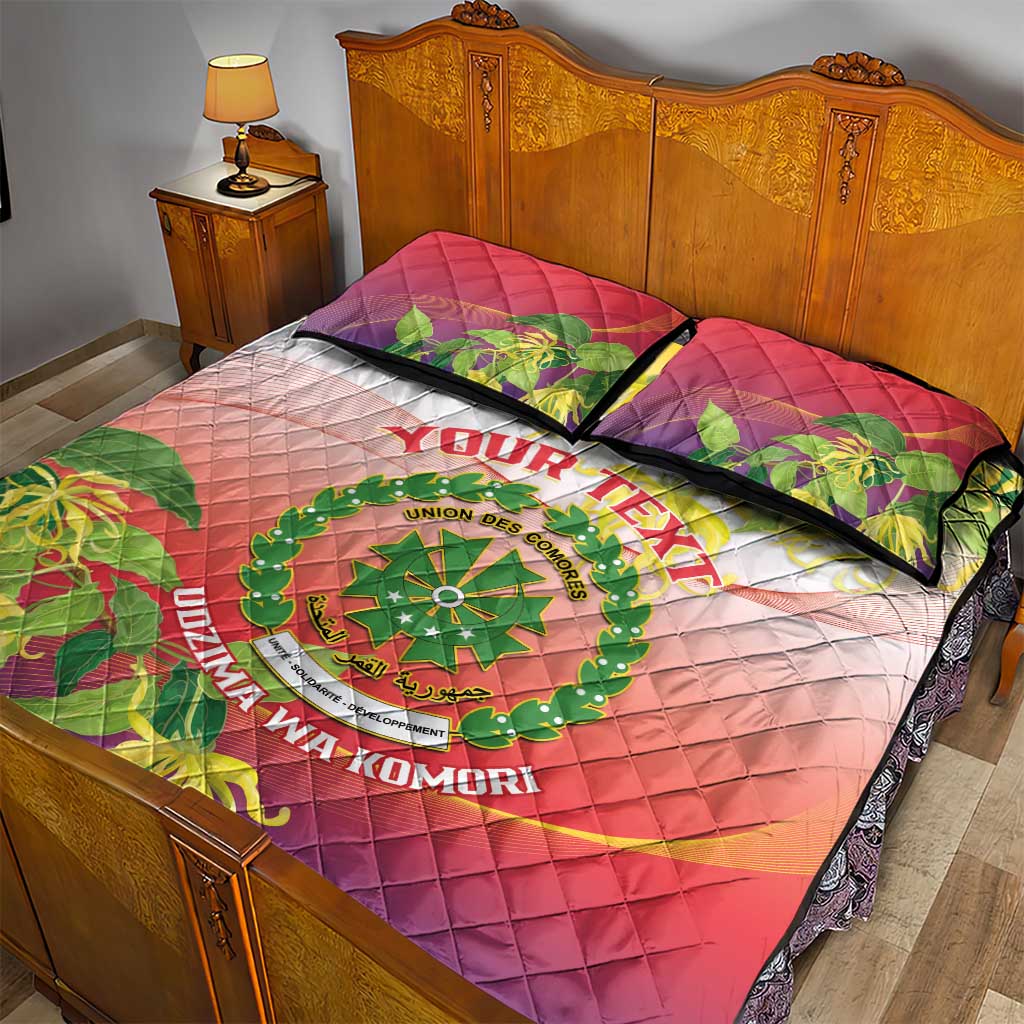 Personalized Comoros Quilt Bed Set Coat Of Arms Mix Ylang Ylang Flower LT14