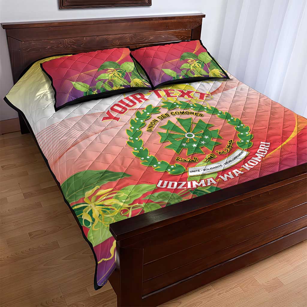 Personalized Comoros Quilt Bed Set Coat Of Arms Mix Ylang Ylang Flower LT14