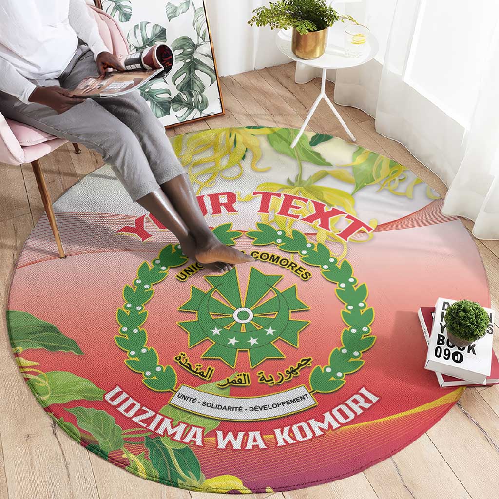 Personalized Comoros Round Carpet Coat Of Arms Mix Ylang Ylang Flower LT14