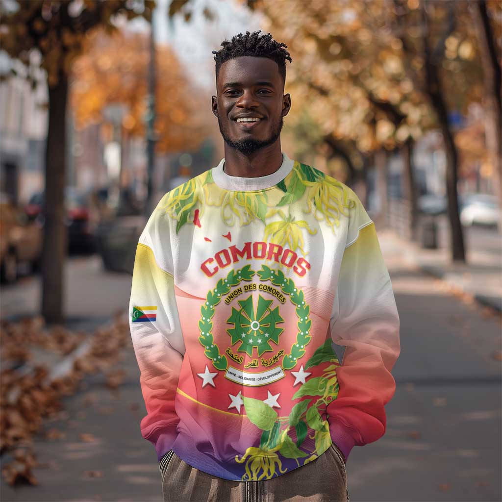 Personalized Comoros Sweatshirt Coat Of Arms Mix Ylang Ylang Flower LT14
