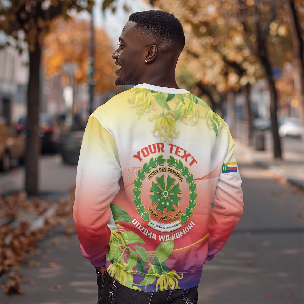 Personalized Comoros Sweatshirt Coat Of Arms Mix Ylang Ylang Flower LT14