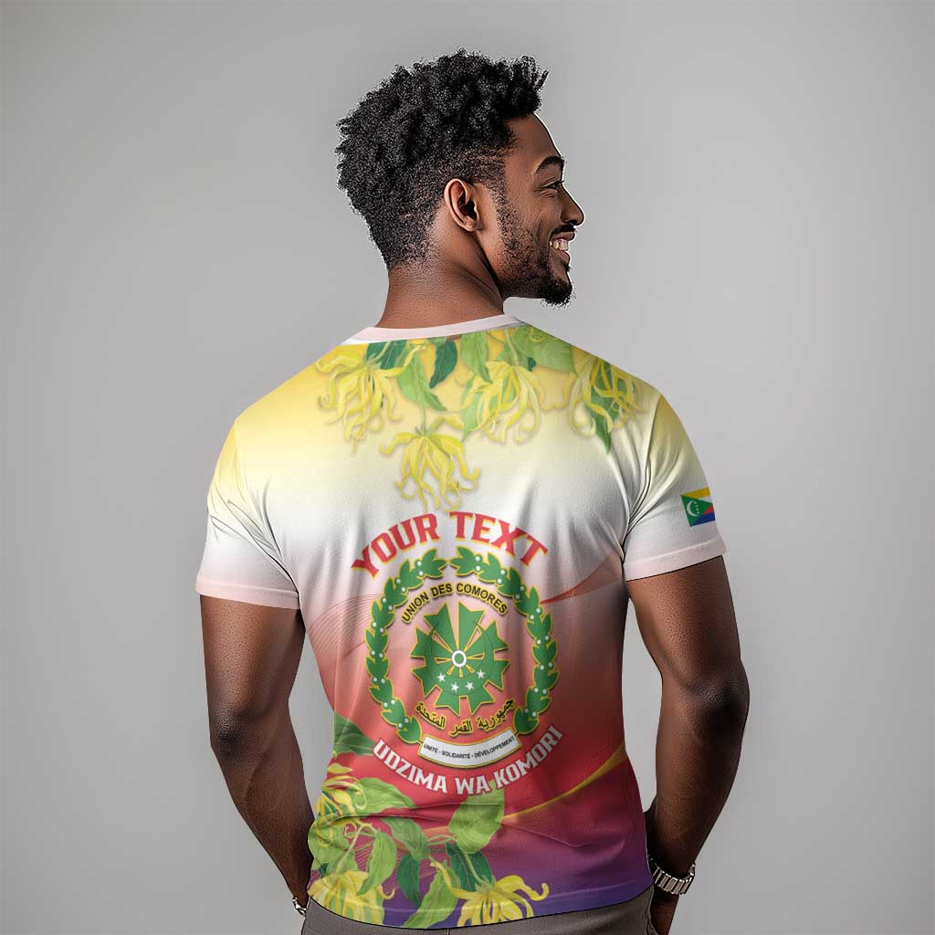 Personalized Comoros T shirt Coat Of Arms Mix Ylang Ylang Flower LT14