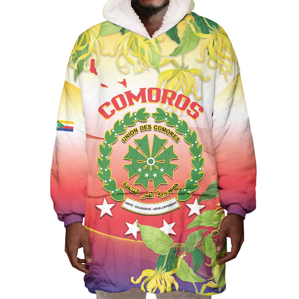 Personalized Comoros Wearable Blanket Hoodie Coat Of Arms Mix Ylang Ylang Flower LT14