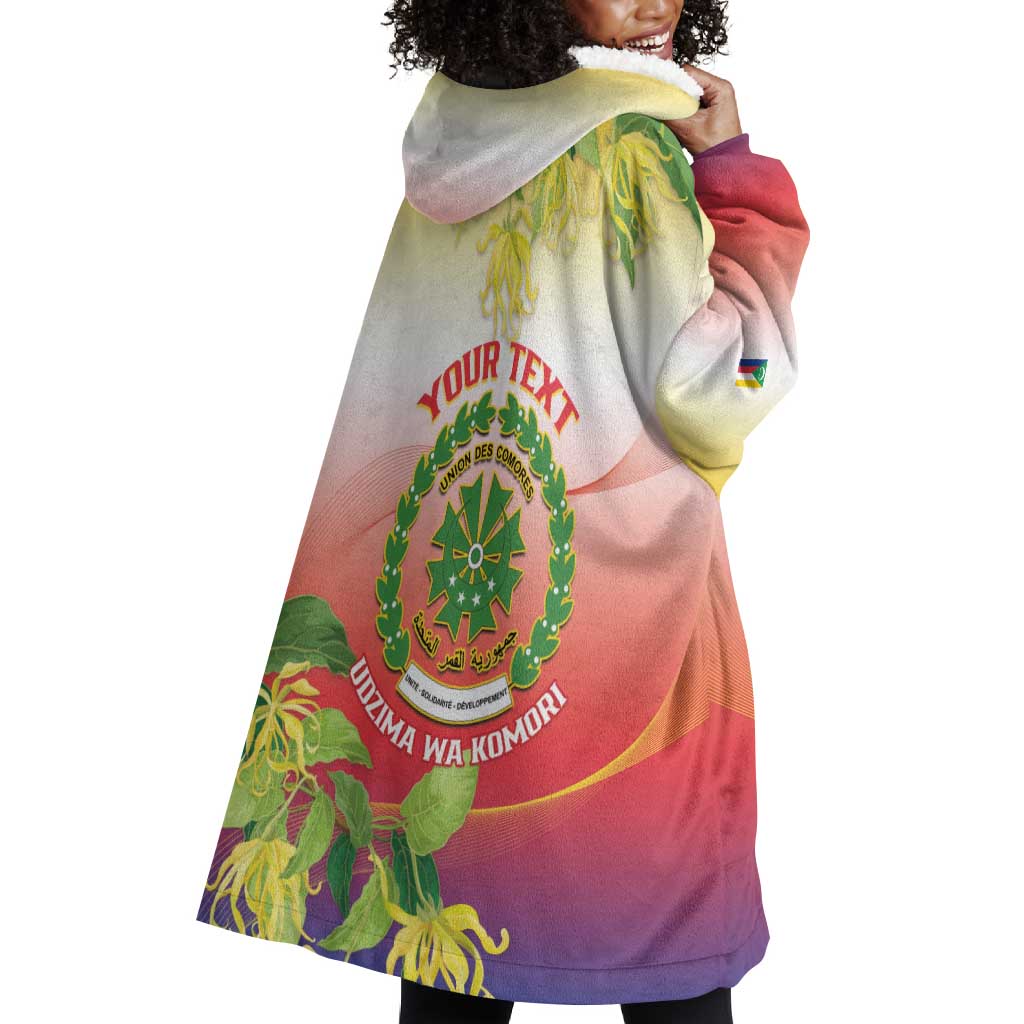 Personalized Comoros Wearable Blanket Hoodie Coat Of Arms Mix Ylang Ylang Flower LT14