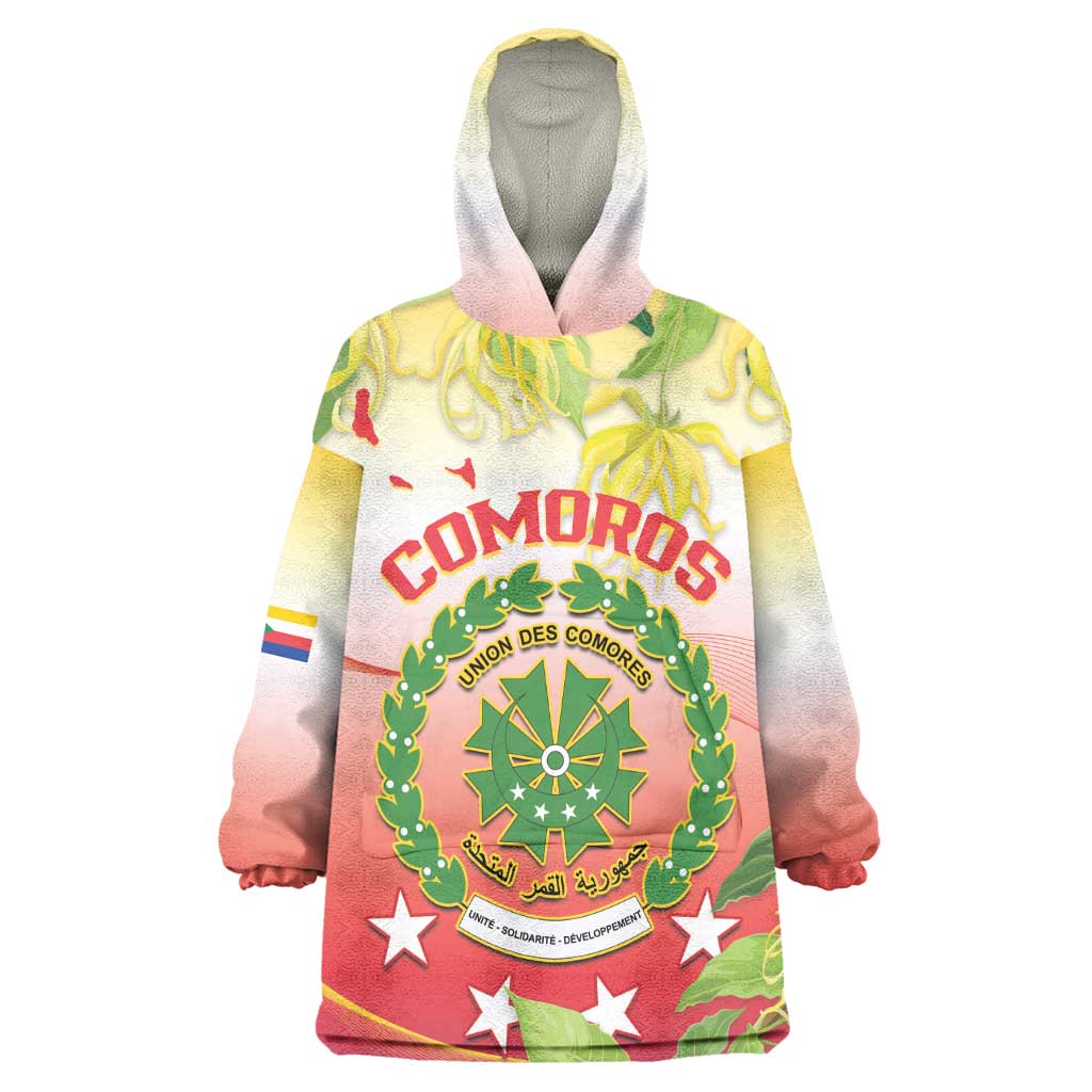 Personalized Comoros Wearable Blanket Hoodie Coat Of Arms Mix Ylang Ylang Flower LT14