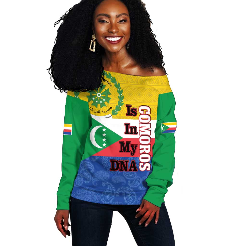 Afro Paisley Udzima wa Komori Off Shoulder Sweater Comoros Is In My DNA LT14