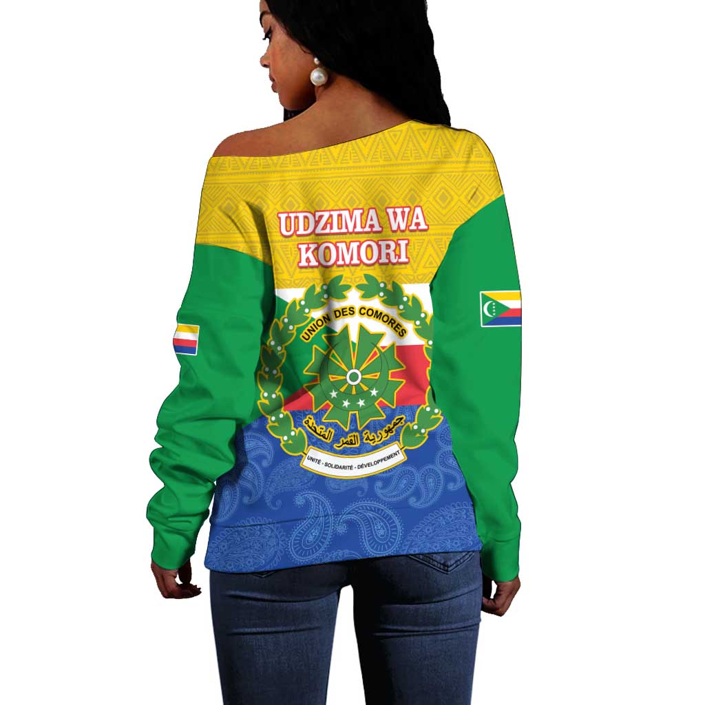 Afro Paisley Udzima wa Komori Off Shoulder Sweater Comoros Is In My DNA LT14