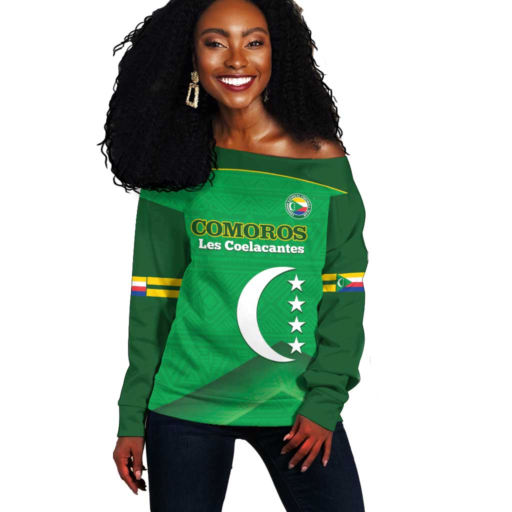 Custom Comoros Football Off Shoulder Sweater Allez Les Coelacantes LT14
