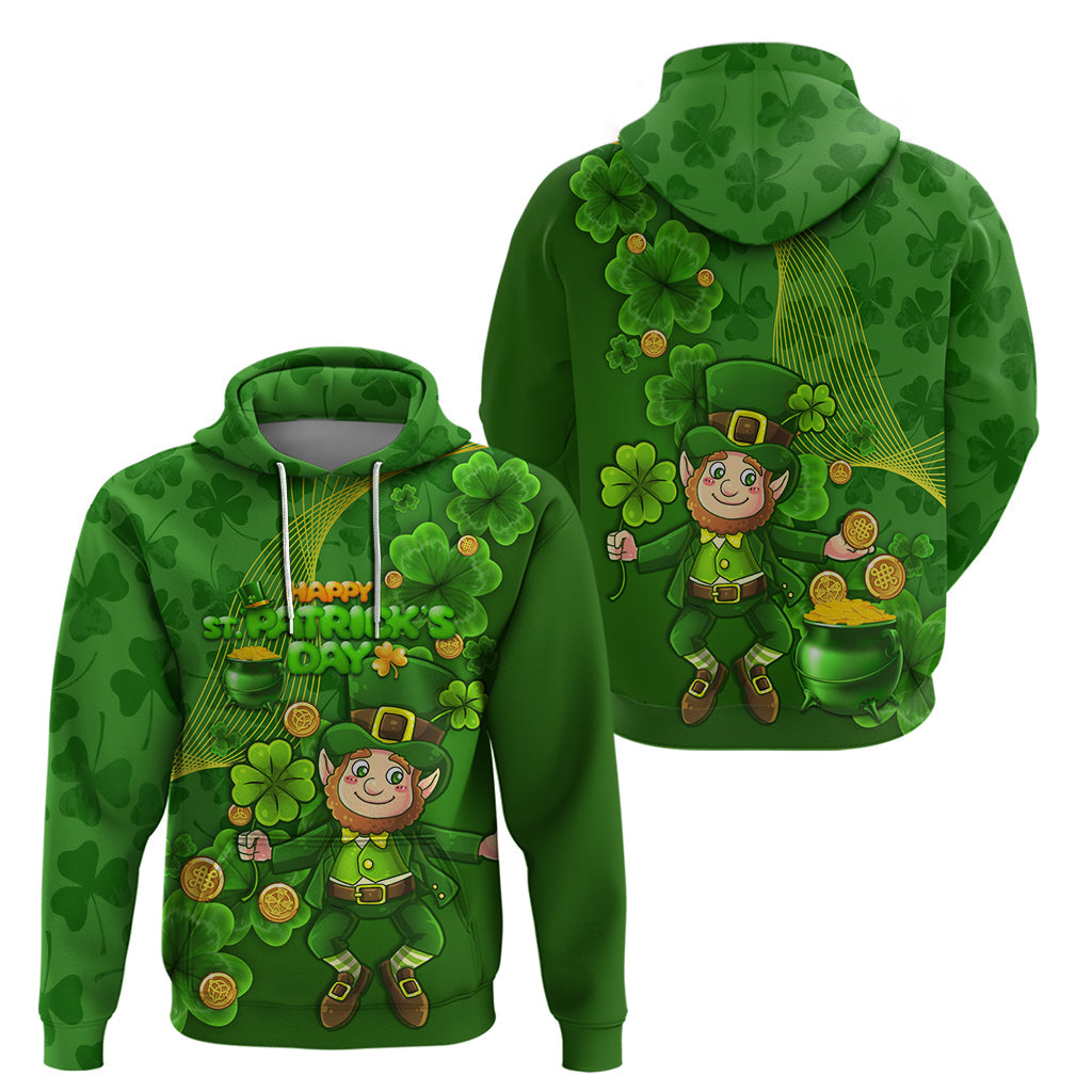 Happy St Patricks Day Hoodie 2024 Irish Shamrocks With Lucky Leprechaun LT14