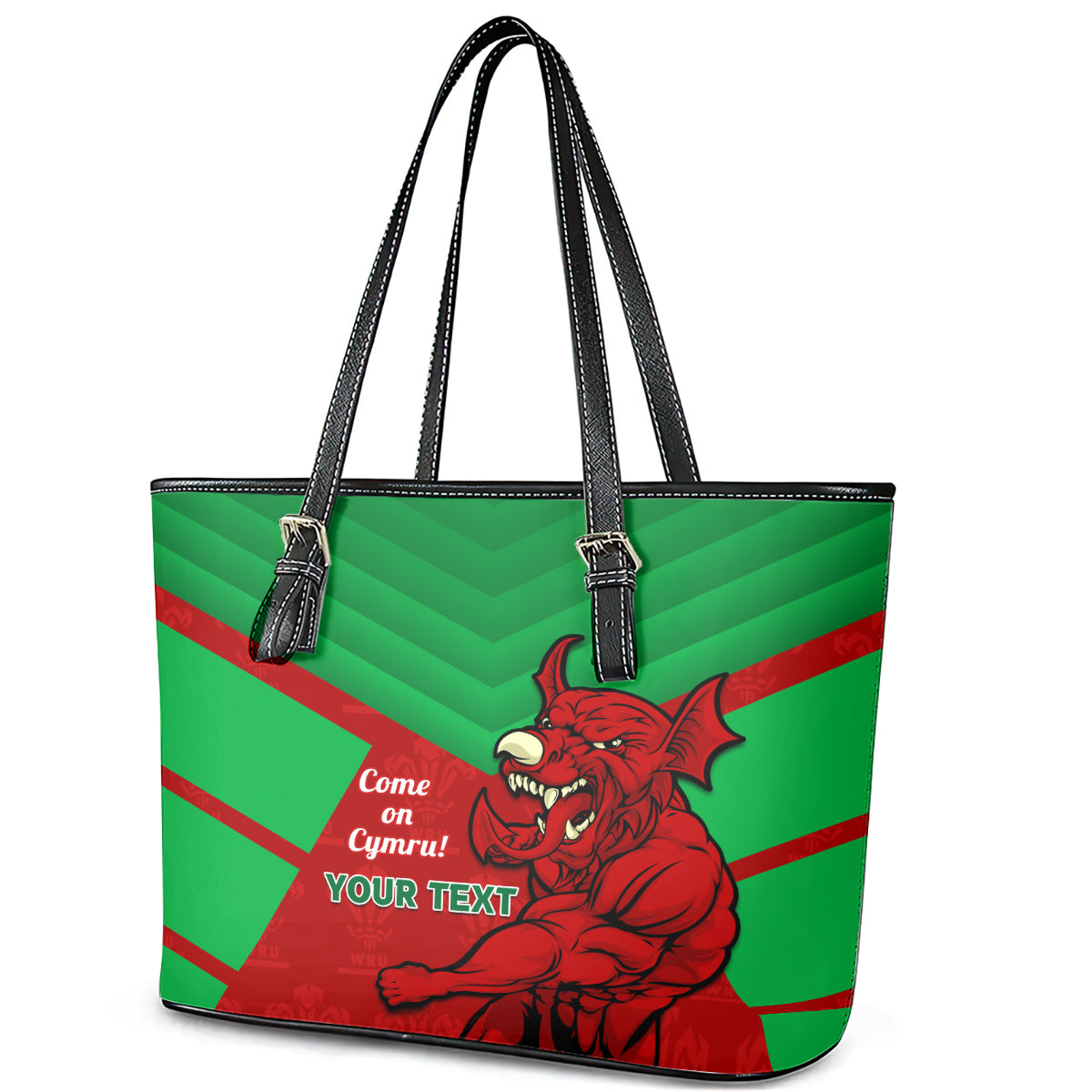 Custom Wales Rugby Leather Tote Bag 2024 Six Nations Come On Cymru Mascot Sporty LT14