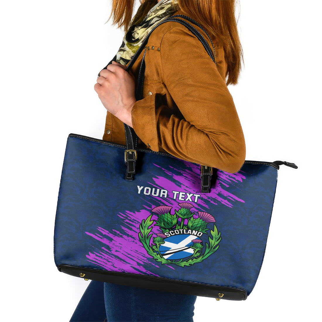 Custom Scotland Rugby Leather Tote Bag 2024 Six Nations Go Scottish Thistle LT14