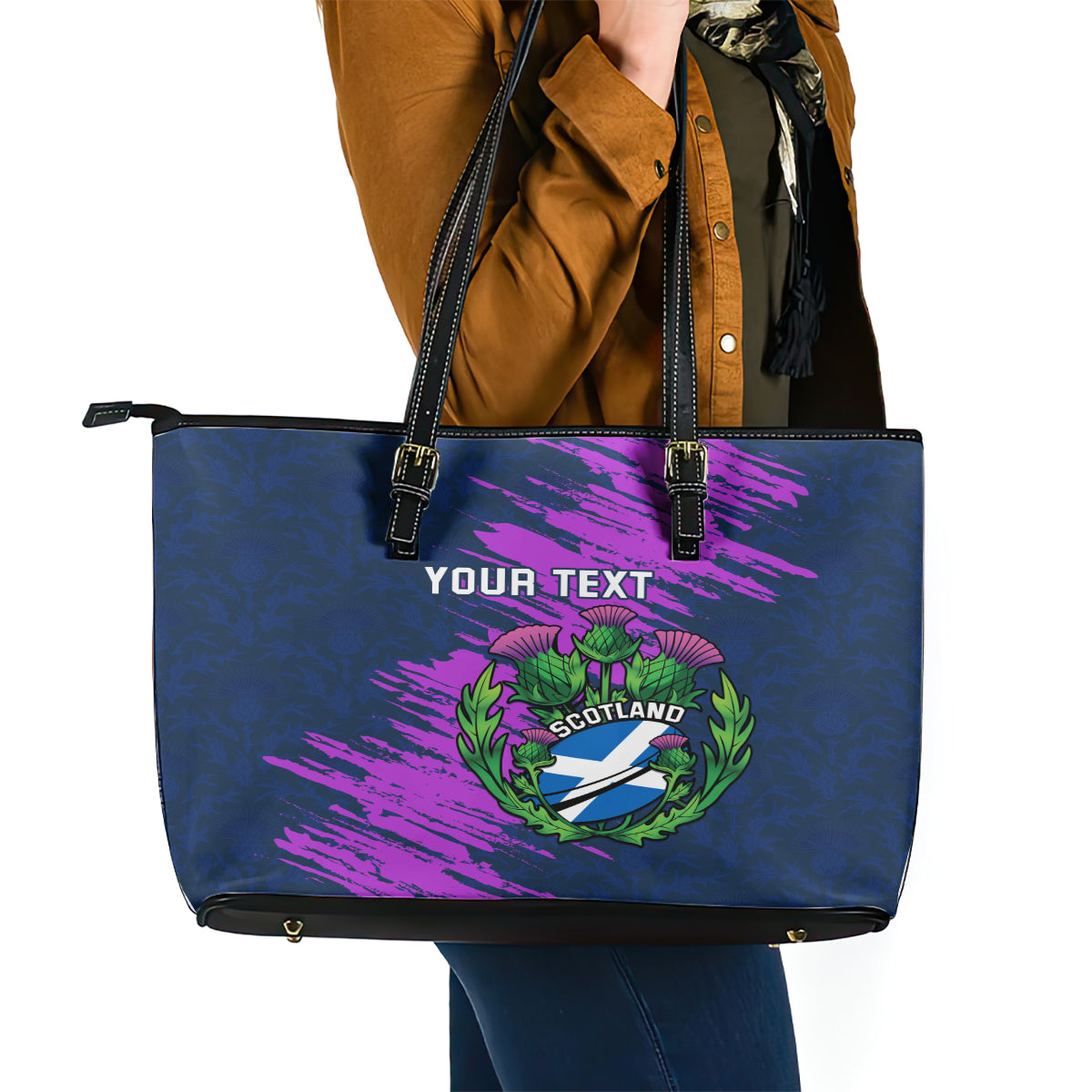 Custom Scotland Rugby Leather Tote Bag 2024 Six Nations Go Scottish Thistle LT14