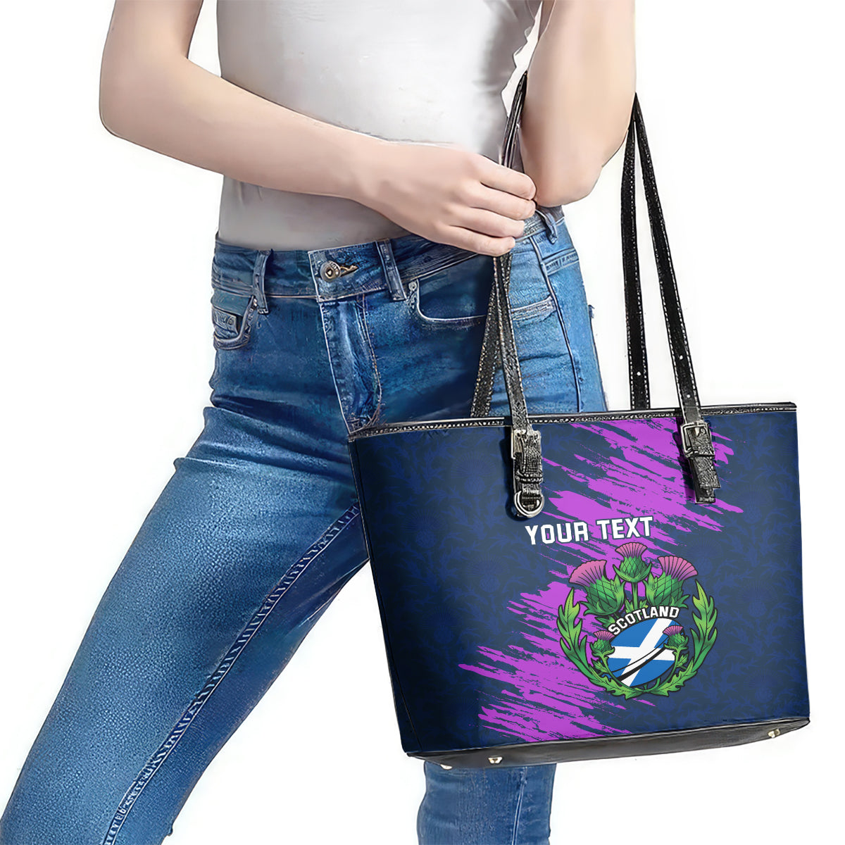 Custom Scotland Rugby Leather Tote Bag 2024 Six Nations Go Scottish Thistle LT14