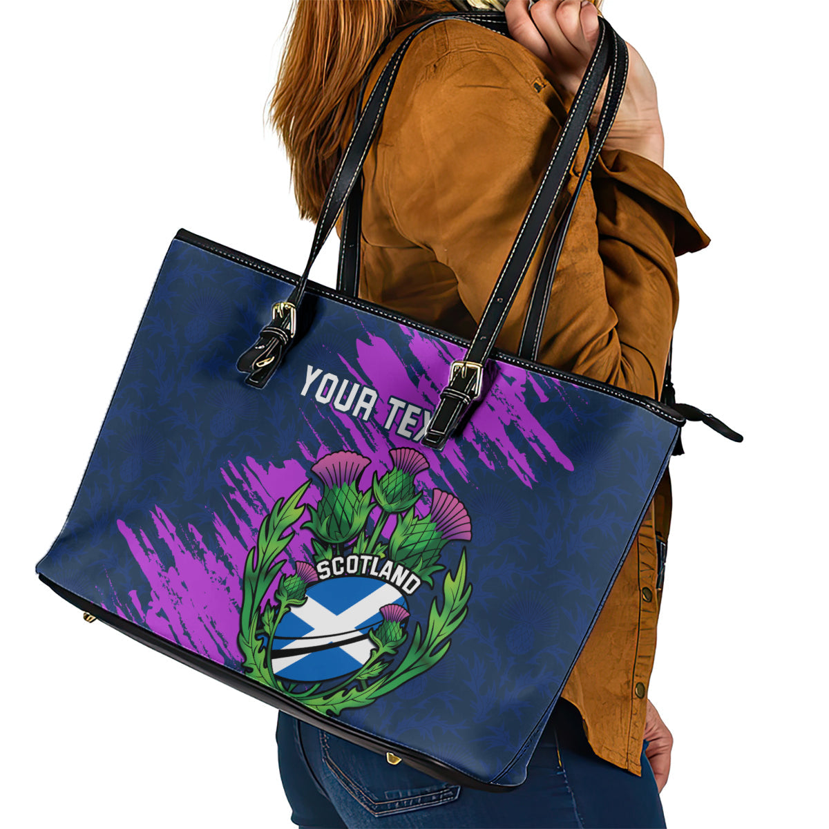 Custom Scotland Rugby Leather Tote Bag 2024 Six Nations Go Scottish Thistle LT14