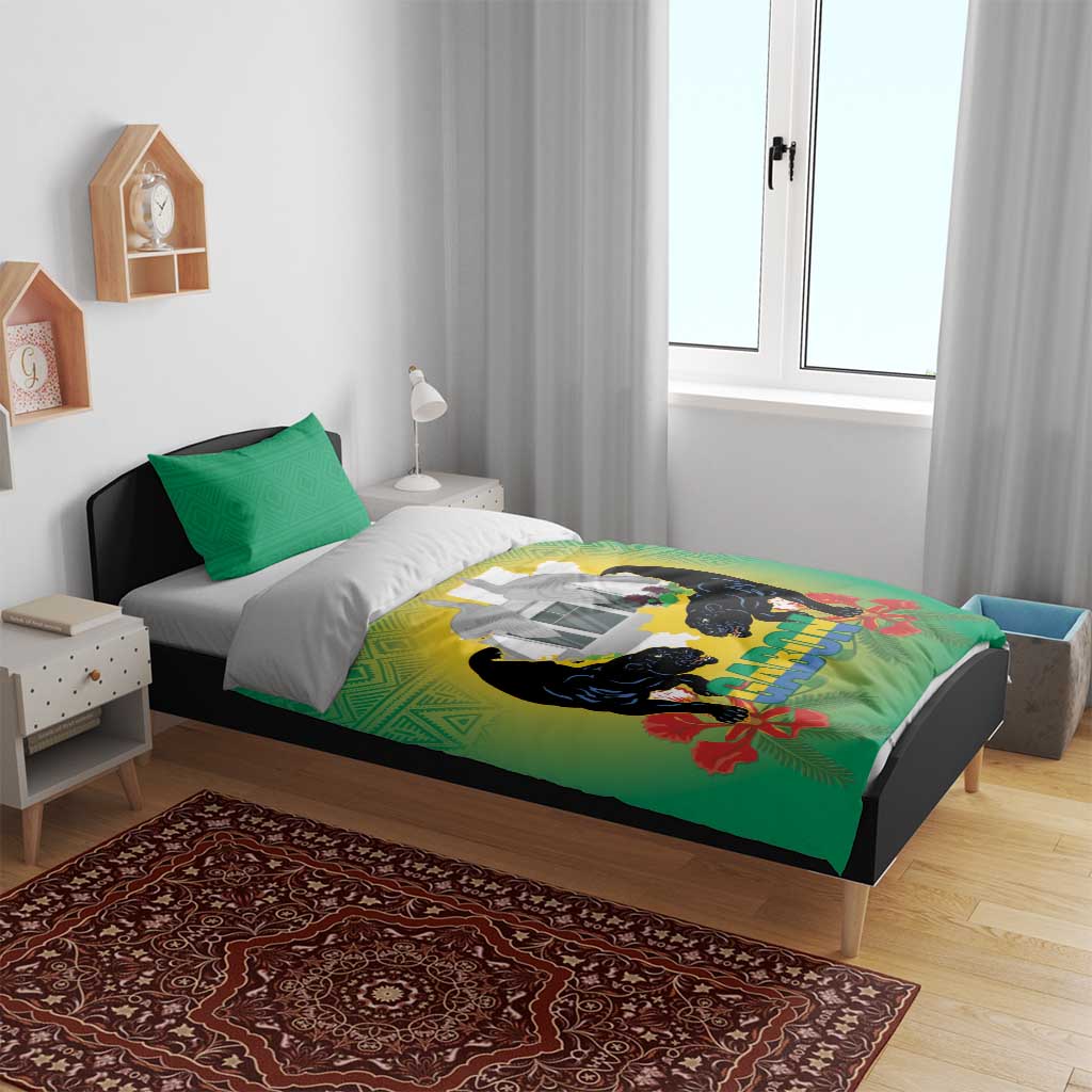 Afro Gabon Independence Day Bedding Set Memorial Leon Mba Monument LT14