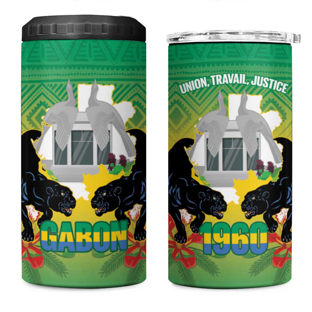 Afro Gabon Independence Day 4 in 1 Can Cooler Tumbler Memorial Leon Mba Monument LT14