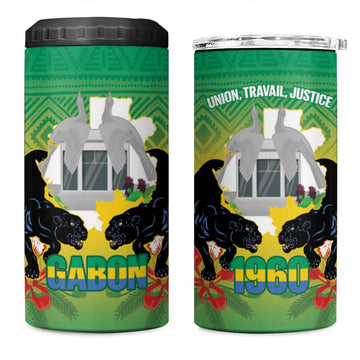 Afro Gabon Independence Day 4 in 1 Can Cooler Tumbler Memorial Leon Mba Monument LT14